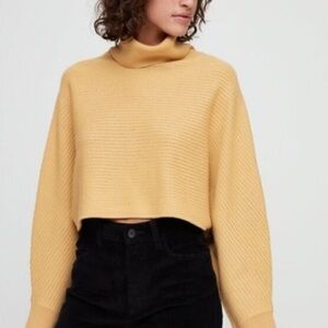 Aritzia Wilfred Free Naomi Merino Wool Crop Turtleneck Sweater in Yellow Sz XS